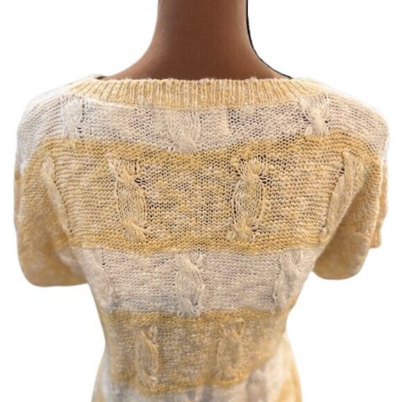 VINTAGE 80’s Together! Cable Knit Short Sleeve Sweater with Ribbed Cuffs & Hem - Picture 5 of 8